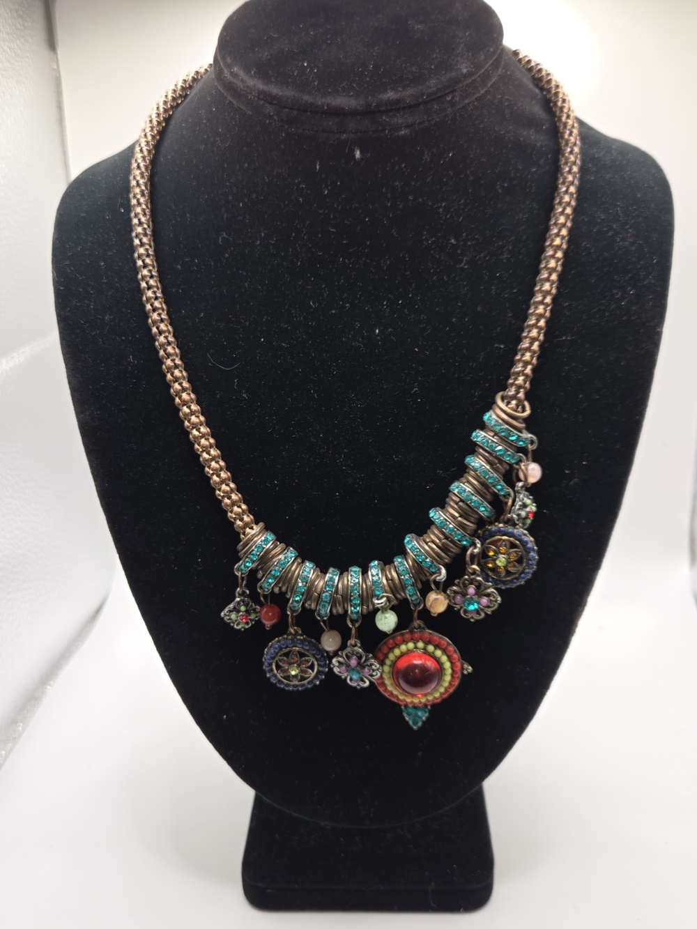 Bohemian Multi-Color Statement Necklace - Turquoise & Red Accents